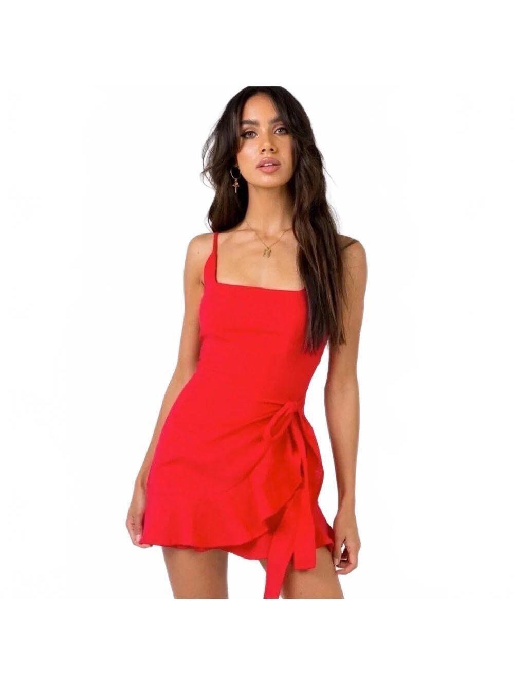 Princess Polly Red Mini Dress Wrap Front Side Tie Cami Sundress Size 6 US - Picture 2 of 9